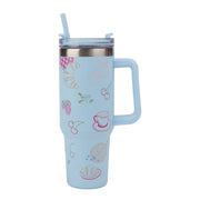 Large Printed Tumbler Breakfast design with lid straw and handle
